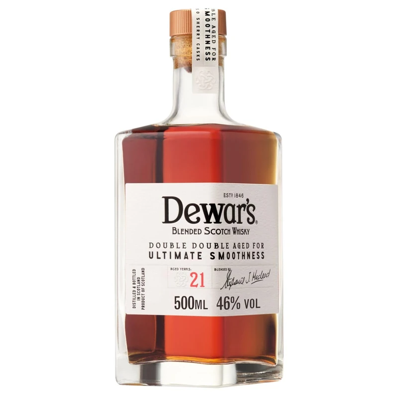 Dewar's Double Double 21 Year Old Blended Scotch Whisky, 46% ABV, 50cl, with Gift Box, Finished in Oloroso Sherry Casks, 500ml