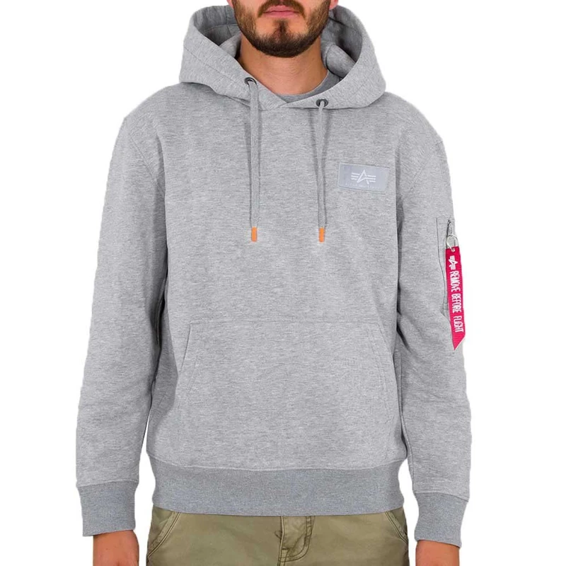 ALPHA INDUSTRIES Men's Back Print Hoody Neon Print Sports Hoodie, grey heather/neon orange, M