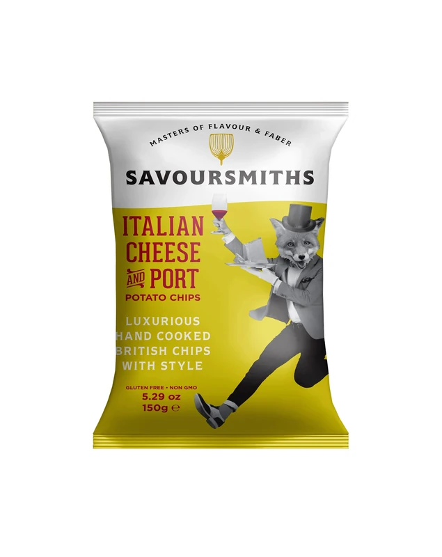 Savoursmiths Italian Cheese & Port Crisps 150g x 12 Multi Pack | Luxury Hand Cooked British Crisps | Premium Skin on Crisps | Made from Home Grown Potatoes | Gluten & MSG Free | non-GMO