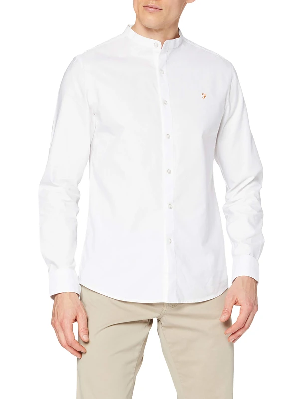 Farah Mens Brewer Slim Fit Cotton Oxford Shirt, White, XL UK