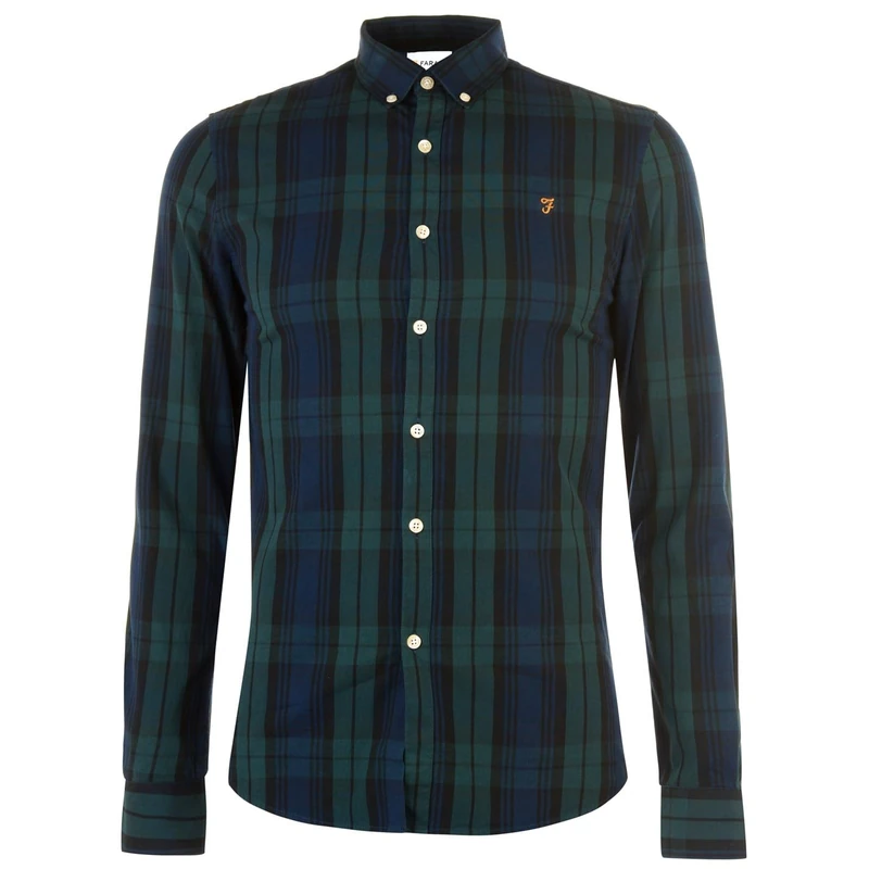 Farah Mens Checked Long Sleeve Slim Fit Shirt - Pine L