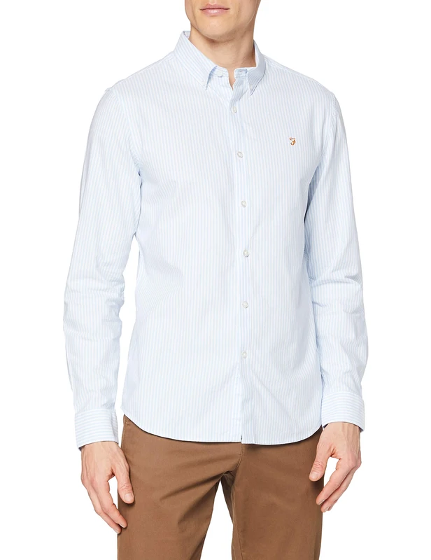 Farah Mens Brewer Stripe Long Sleeve Sky Blue 468 S