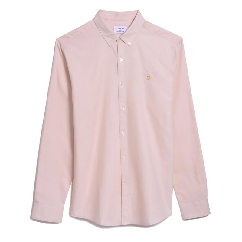 Farah - Men's Shirt, Brewer Slim Fit, Organic Cotton, Indigo Oxford Shirt, Casual-Style Shirt, Pink, XS
