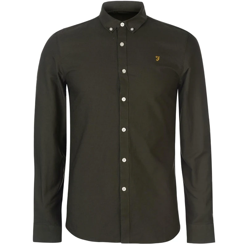 Farah Mens Brewer Slim Fit Cotton Oxford Shirt, Dark Green, XS UK