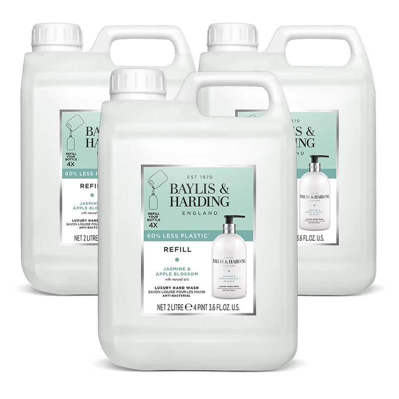 Baylis & Harding Jasmine & Apple Blossom Anti-Bacterial Hand Wash 2 litre Refill (Pack of 3 - Total 6 litres) - Vegan Friendly
