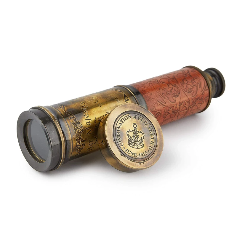 Handcrafted 20 inches Brass Telescope Powerful 20X Clear Vision Lens, Commemorative Elizabeth II Design, Perfect for Sailors, Travel & Home Décor, Nautical Replica | Super7One