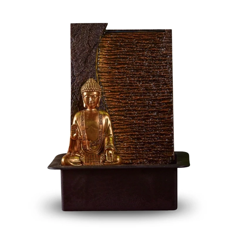Zen'Light – Removable Jati Buddha Indoor Fountain with Yellow LED Strip – Ideal for Meditation and Relaxation – Silent Water Pump – Lucky Fountain with Closed Circuit – H 40 cm - Image 1