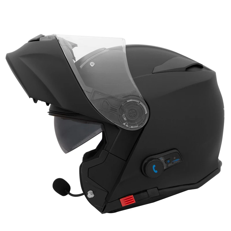Zorax Matt Black L (59-60cm) ZOR-727 BL-A4 Anti-fog Visor Flip up Motorbike fitted with Blinc Bluetooth System Motorcycle Dual-Speaker Headset,Noise-Free,Automatic Answering,Double Visor,ECE2206