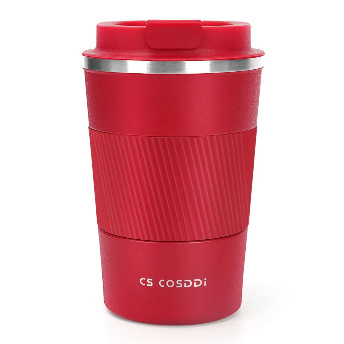 CS COSDDI Travel Mugs, Insulated Coffee Cup with Leakproof Lid - Reusable Coffee Cups Travel - Car Coffee Cup - Stainless Steel Coffee Mug for Hot and Cold Water and Tea (Red-A, 380 ml)