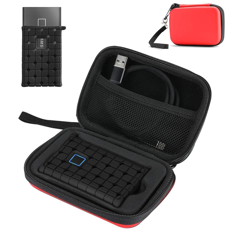 ProCase Shockproof Carrying Case + Silicone Cover for Samsung T7 / T7 Touch Portable SSD External Solid State Drives (500GB 1TB 2TB), Hard Shell Travel Storage Organiser -Red