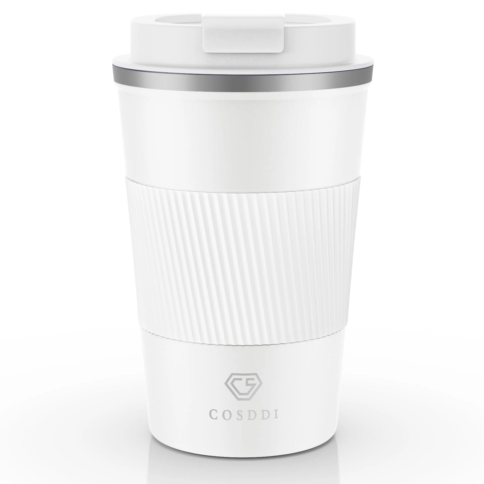 CS COSDDI Travel Mugs, Insulated Coffee Cup with Leakproof Lid - Reusable Coffee Cups Travel - Car Coffee Cup - Stainless Steel Coffee Mug for Hot and Cold Water and Tea(White-A, 380 ml)