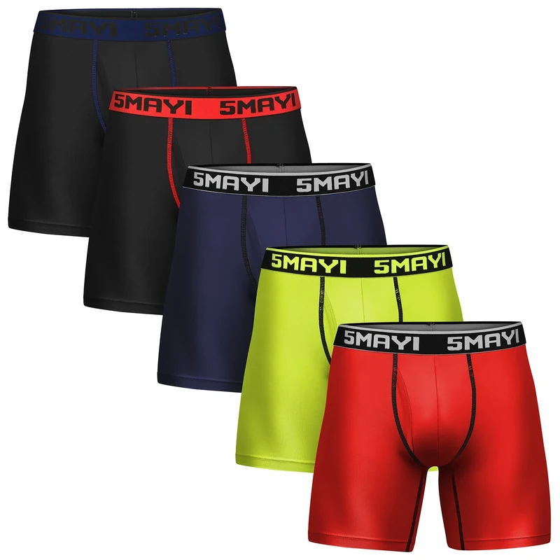 5Mayi Mens Boxers Sports Underwear Men Anti Chafing Underwear Mens Boxer Shorts Multipack Quick Drying 5 Pack Black/Navy/Red/Green L