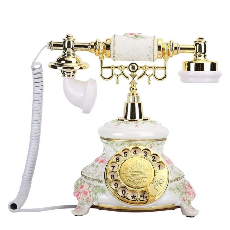 MYYINGBIN Resinous Retro Landline Telephone Rotary Dial Telephone Painted Flower Country Style Telephone For Living Rooms Bedrooms