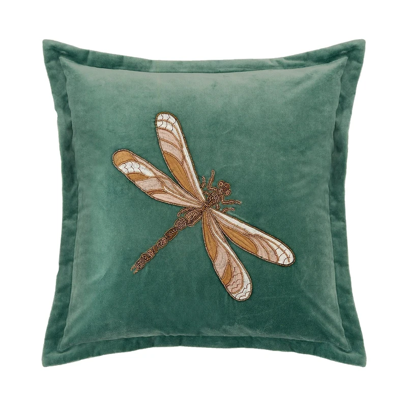 Voyage Maison Aria Feather Filled Cushion – Embroidered Velvet Soft Luxury Oxford Border Designer Décor (Teal - 50x50cm)