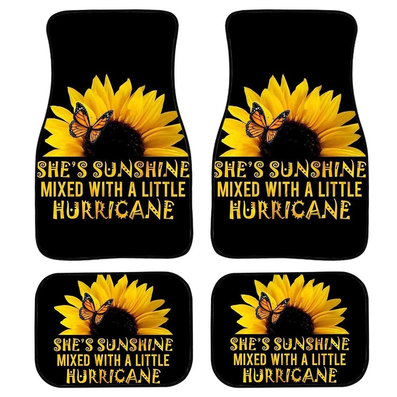 NETILGEN Sunflower Floor Mats for Cars, She's Sunshine Automotive Heavy Duty Floor Mats, Anti-Slip Rubber Floor Mats, Set of 4 Car Floor Carpets Full Set, Universal Floor Mats for Auto