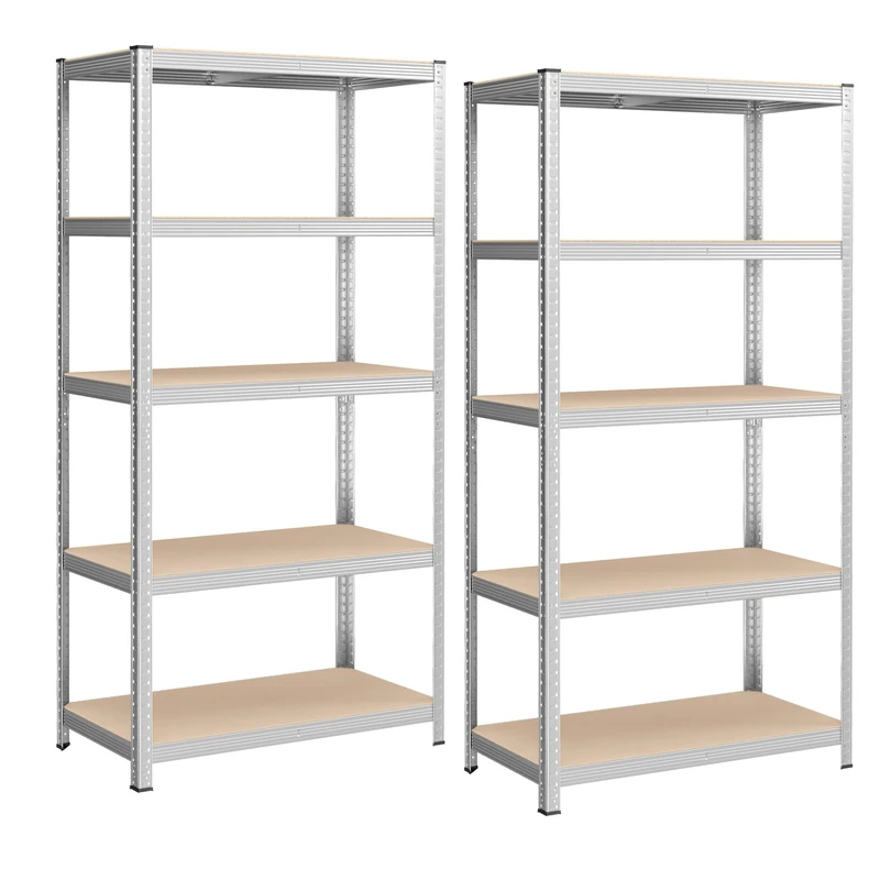 SONGMICS GLR050E02 Set of 2 Heavy Duty Shelving Units, Steel Shelving Unit, 5 Shelves, Screwless for Garage, Warehouse, Utility Room, Load Capacity 600 kg, 50 x 100 x 200 cm, Silver