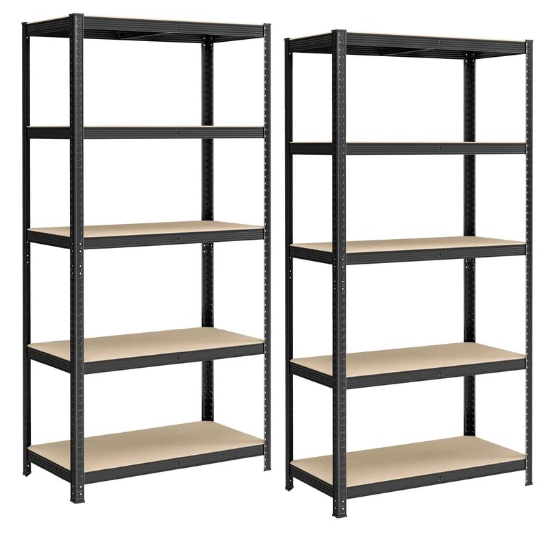 Songmics GLR050B02 Set of 2 Heavy Duty Shelving Units, Steel Shelving Unit, 5 Shelves, Screwless for Garage, Warehouse, Utility Room, Load Capacity 600 kg, 50 x 100 x 200 cm, Black