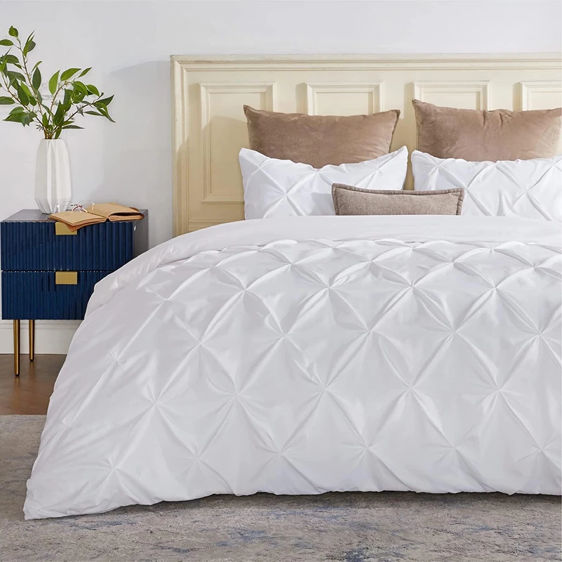 SLEEP-NEST Hotel Luxury Super King Duvet Cover Set 108x98 Inches 3 Piece Bedding All-Season Bedding, Zipper Closure & Corner Ties, 100% Egyptian Cotton, Soft & Breathable – Pinch White