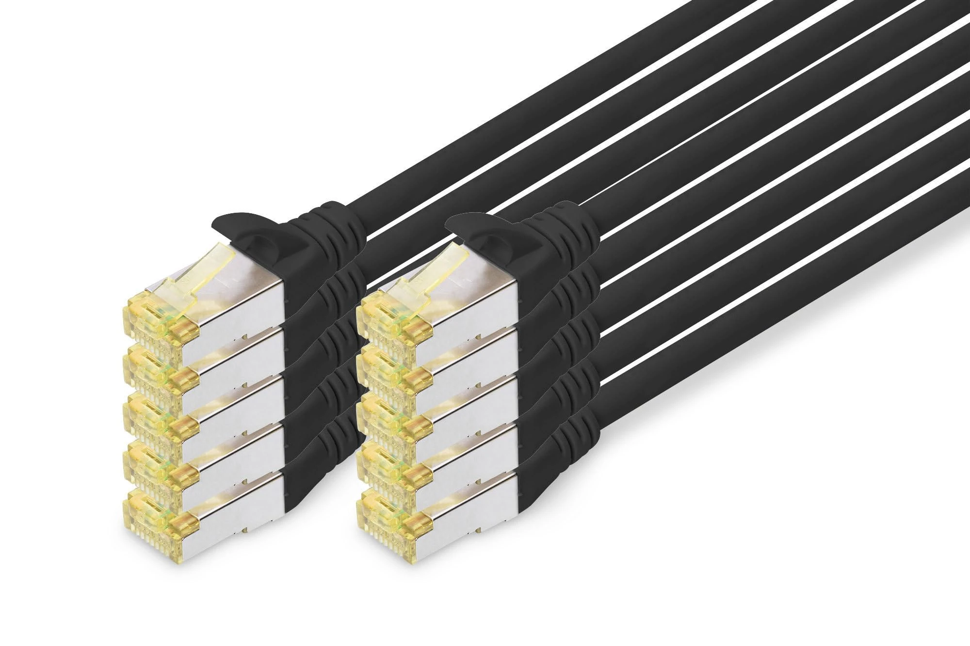 DIGITUS LAN cable Cat 6A - 0.25m - 10 pieces - RJ45 network cable - S / FTP shielded - Compatible with Cat-6 & Cat-7 - black