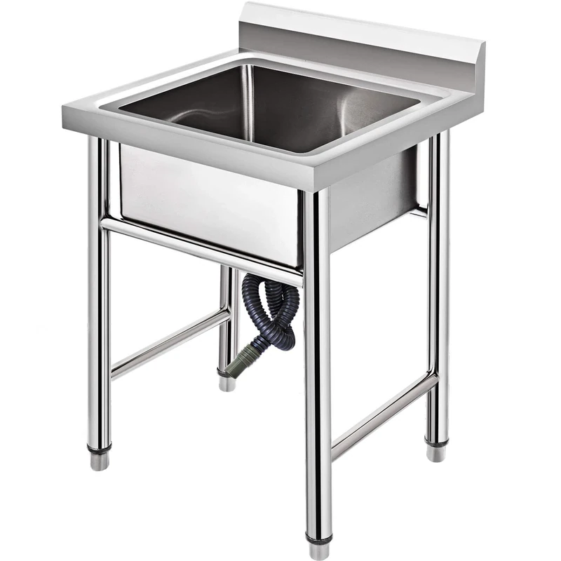 VEVOR Industrial Freestanding Stainless Steel Commercial Sink, 17.5 x 10 x 16.5 Inch, 1 Compartment, Silver