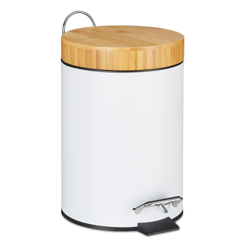 Relaxdays Bathroom Pedal Bin, 3 L, Rubbish Disposal, Soft Close, Sanitary Waste, with Lid, 24.5 x 17 x 23 cm, White