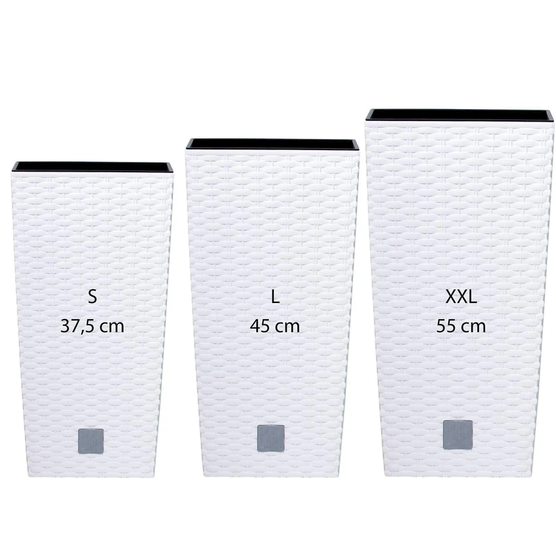 WELL HOME MOBILIARIO & DECORACIÓN Pack of 3 tall Prosperplast pots (11.4/19/35 liters) Rato Square plastic in white with tank.