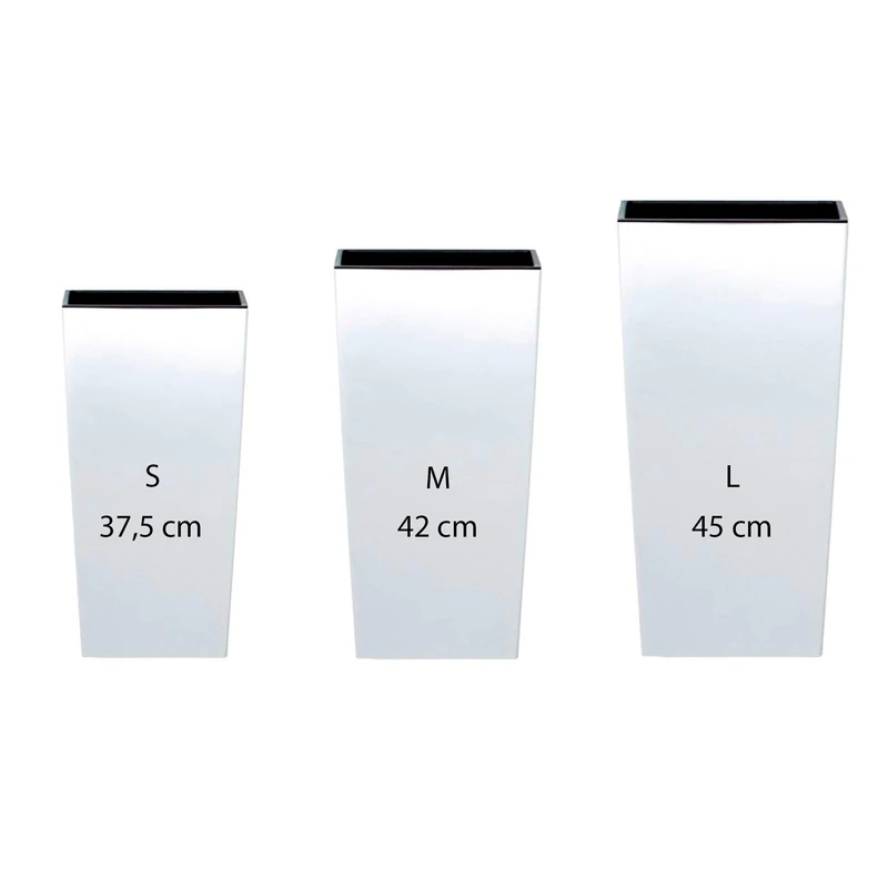WELL HOME MOBILIARIO & DECORACIÓN Pack of 3 Tall pots Prosperplast (11.4/16.3/19 liters) Urbi Square in White Plastic with Tank, Pequeña
