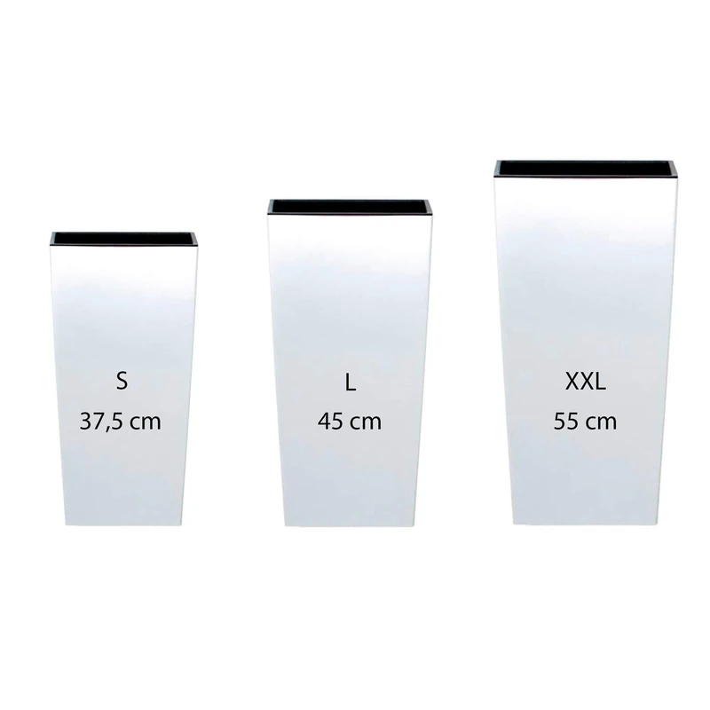 WELL HOME MOBILIARIO & DECORACIÓN Pack of 3 Prosperplast Tall Pots (11.4/19/35 litres) Urbi Square Plastic White with Tank, Mediana