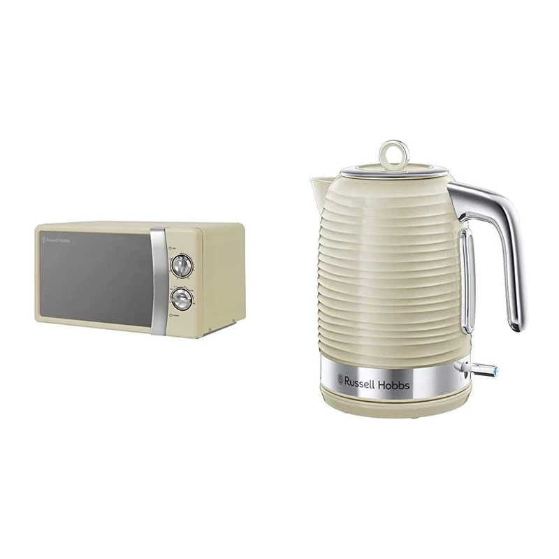 Russell Hobbs RHMM701C 17L Manual 700w Solo Microwave Cream & 24364 Inspire Electric Kettle, 1.7 Litre Cordless Hot Water Dispenser with 1 Cup 45 Second Fast Boil, Cream, 3000 W