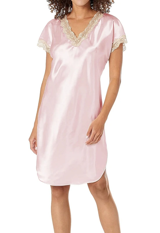 Shadowline Women's Plus Size Vintage Lace Trim Sleepshirt, Blush, 1X - Image 1
