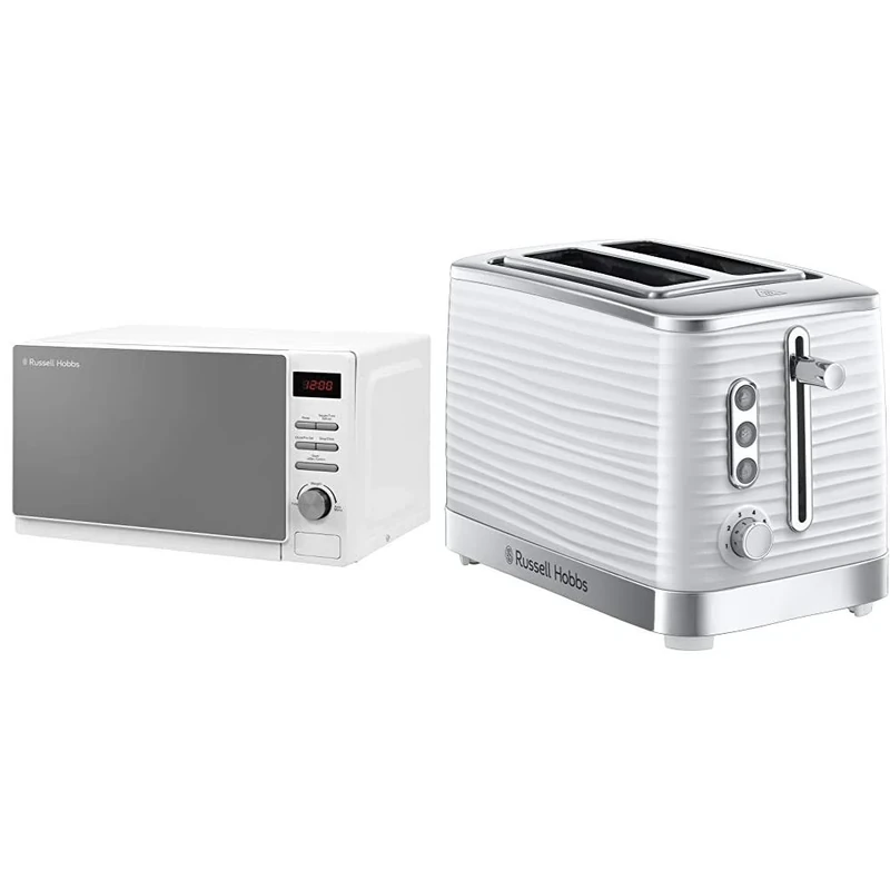 Russell Hobbs RHM2079A 20L Digital 800w Solo Microwave White & 24370 White Inspire High Gloss Plastic Two Slice Toaster