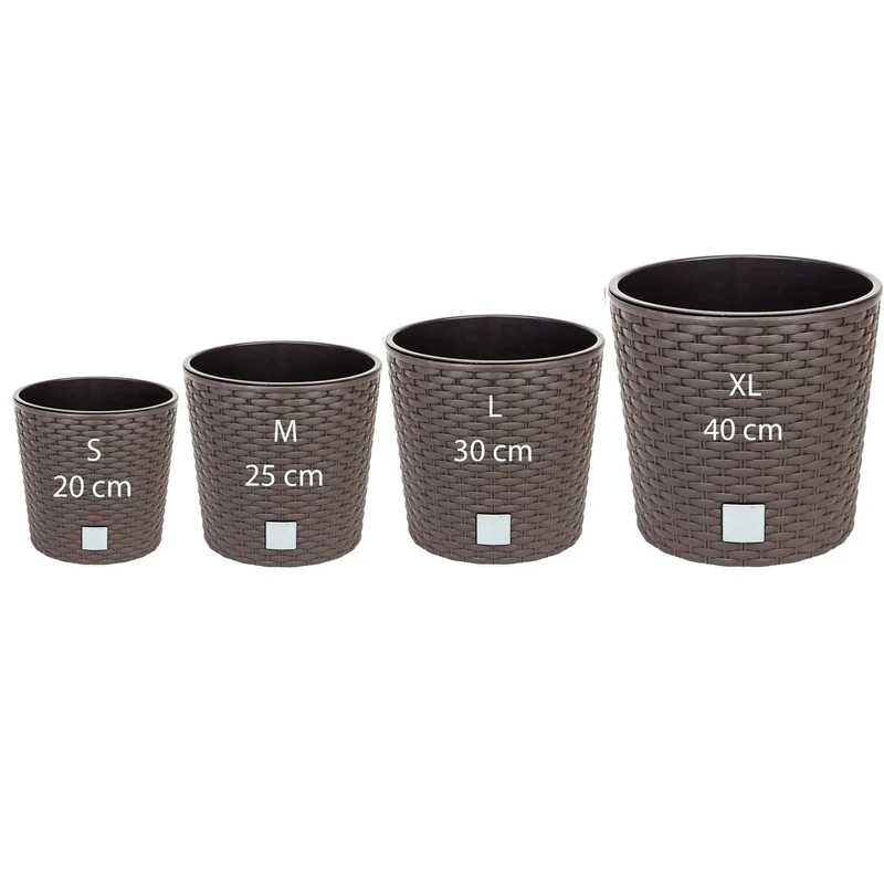 Wellhome Pack of 4 Prosperplast Round Plant Pots (4.7/8.7/15.3/37.65 Litres) Plastic Rat in Dark Ochre Colour with Tank