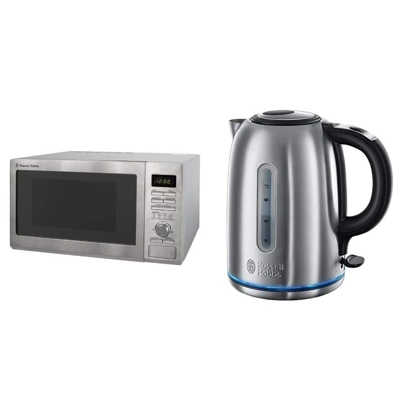 Russell Hobbs RHM2563 25L Digital 900w Solo Microwave Stainless Steel & 20460 Quiet Boil Kettle, Brushed Stainless Steel, 3000W, 1.7 Litres