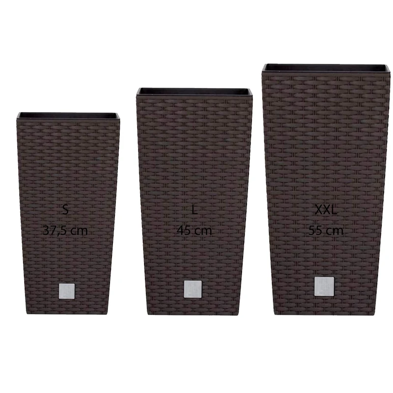 WELL HOME MOBILIARIO & DECORACIÓN Pack 3 Tall pots Prosperplast (11.4/19/35 liters) Rato Square Plastic Color with Tank, Ochre Dark, Set mediano