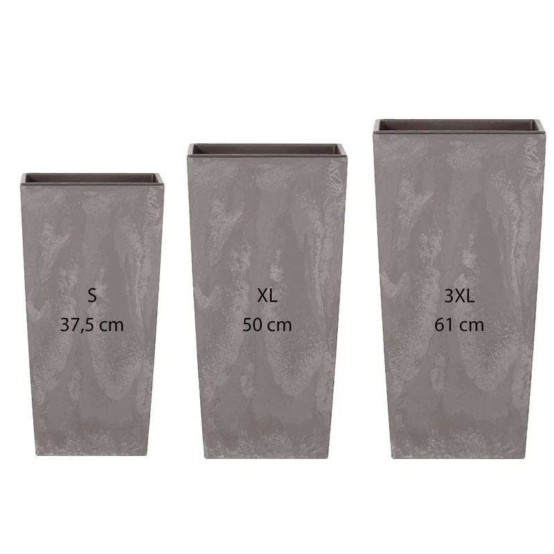 WELL HOME MOBILIARIO & DECORACIÓN Pack of 3 Tall pots Prosperplast (11.4/26.6/49 liters) Urbi Square Effect Made of Plastic Gray Color with Tank, Light Grey, Grande