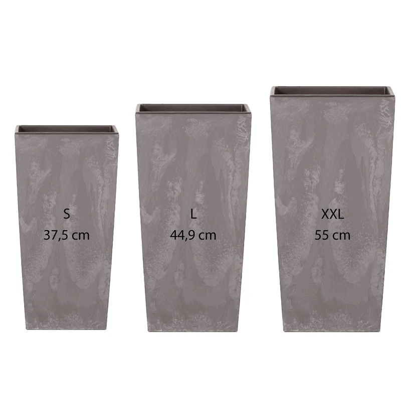 WELL HOME MOBILIARIO & DECORACIÓN Pack 3 Tall pots Prosperplast (11.4/19/35 liters) Urbi Square Effect Plastic in Light Grey with Tank, Mediana