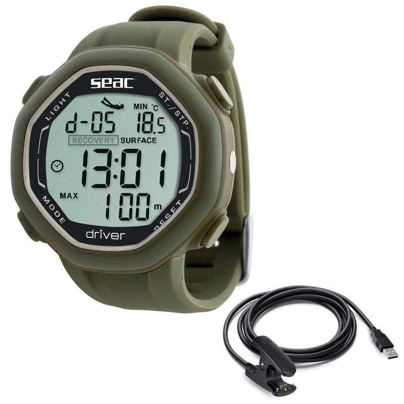 SEAC Unisex's Driver Wrist-Mount Freediving Computer with Data Download System, Green + USB, One size