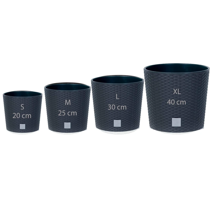 PROSPERPLAST WELL HOME MOBILIARIO & DECORACIÓN Pack 4 pots (4.7/8.7/15.3/37.65 liters) Rato Round Plastic in Anthracite Colour with Tank