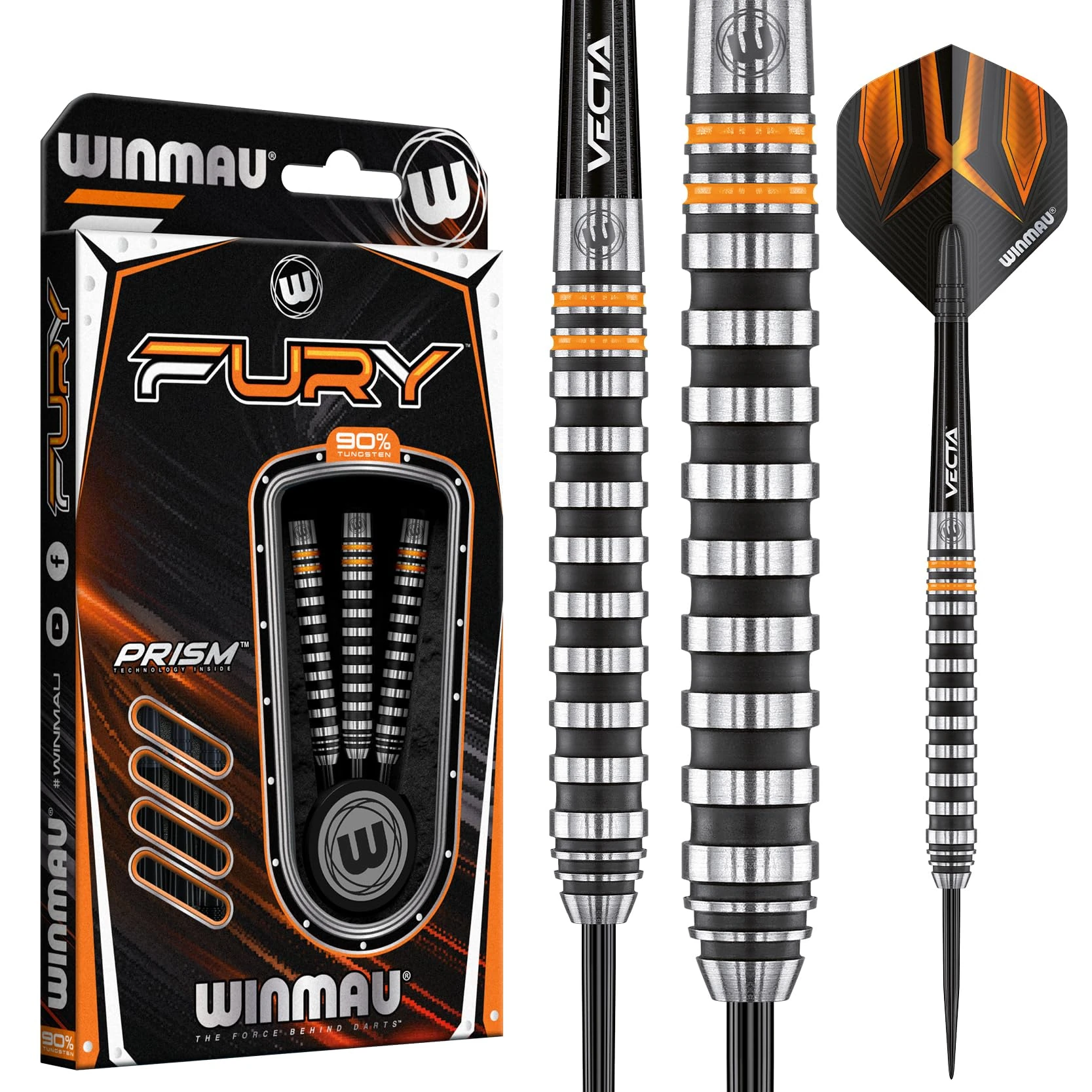 WINMAU Darts Fury 24g Tungsten Darts Set with Prism Flights & Vecta Shafts - Professional High-Performance Precision, Accuracy, Durability & Control