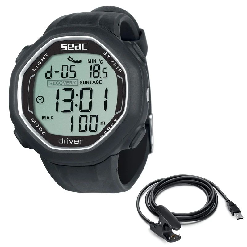 SEAC Unisex's Driver Wrist-Mount Freediving Computer with Data Download System, Black + USB, One size