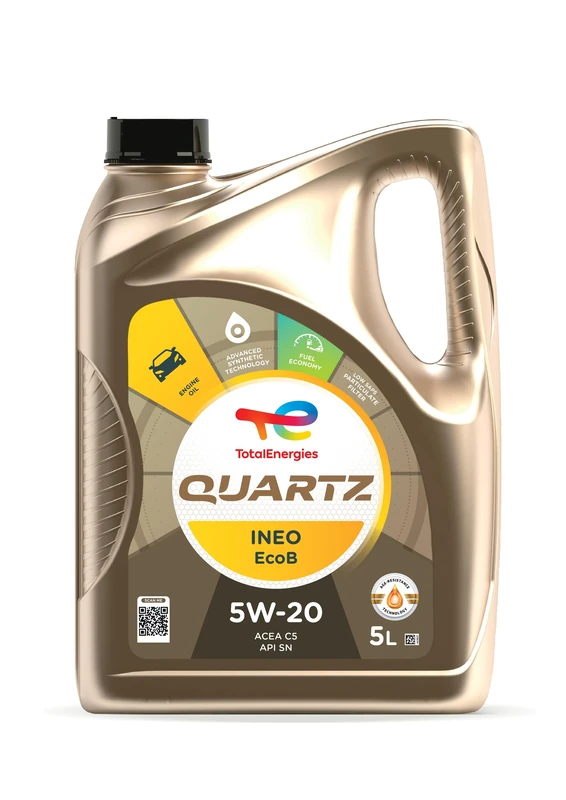 TotalEnergies Quartz Ineo Ecob 5W20 Engine Oil - ACEA C5, API SN, ILSAC GF-5 - Age-Resistance Technology - Fuel Economy Formula - Advanced Synthetic Motor Oil Lubricant - 5L - Image 1