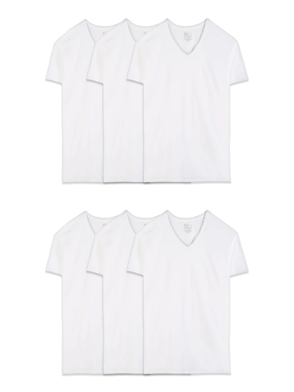 Fruit of the Loom Men's Eversoft Cotton Stay Tucked V-Neck T-Shirt Base Layer Top, Regular-White-6 Pack, XXL (Pack of 6)