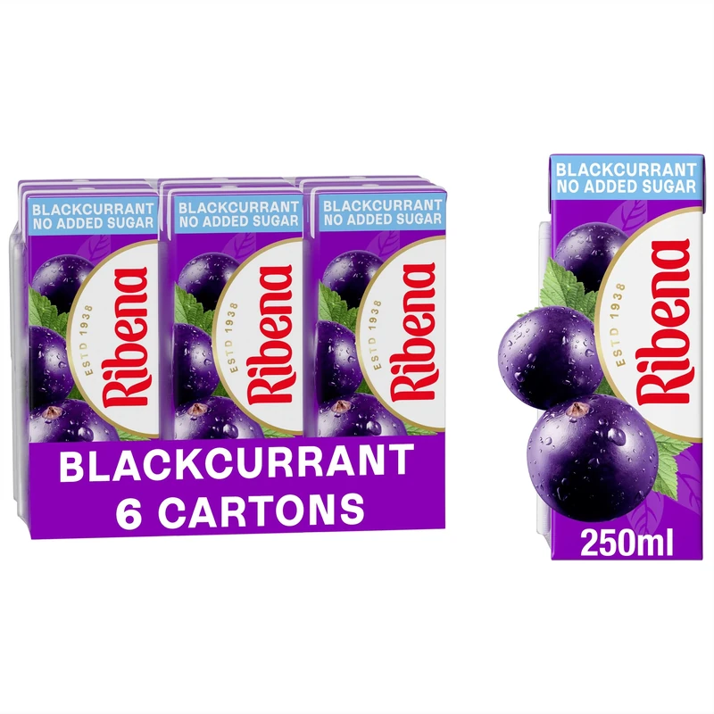 Ribena Blackcurrant Juice Drink 250ml - No Added Sugar - Multipack of 6 | Real Fruit | Rich In Vitamin C | No Artificial Colours or flavours | Fruity Refreshment | Ready To Drink