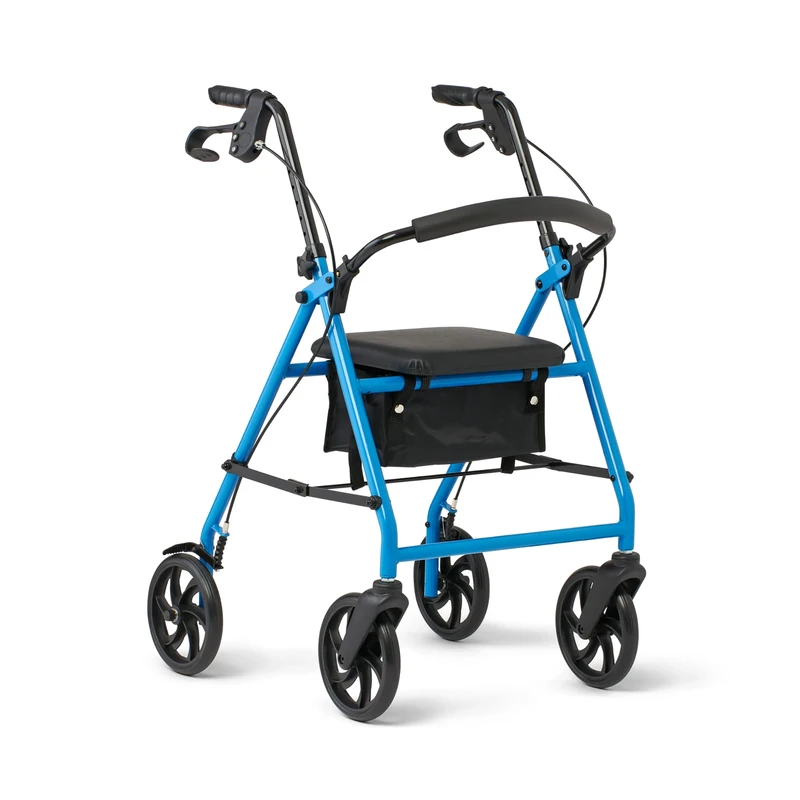 Medline Standard Adult Steel Rollator Walker Aid, Light Blue, 300 lb. Weight Capacity, 8” Wheels, Foldable, Adjustable Handles, Rolling Walker for Seniors