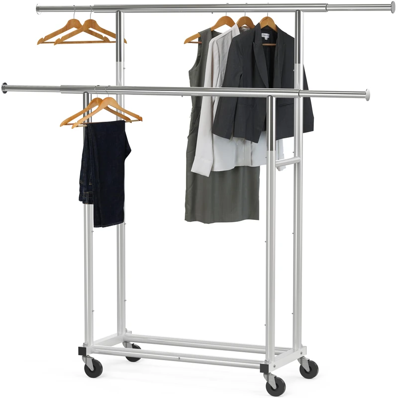 Simple Houseware Standard Double Rod Garment Rack, Silver