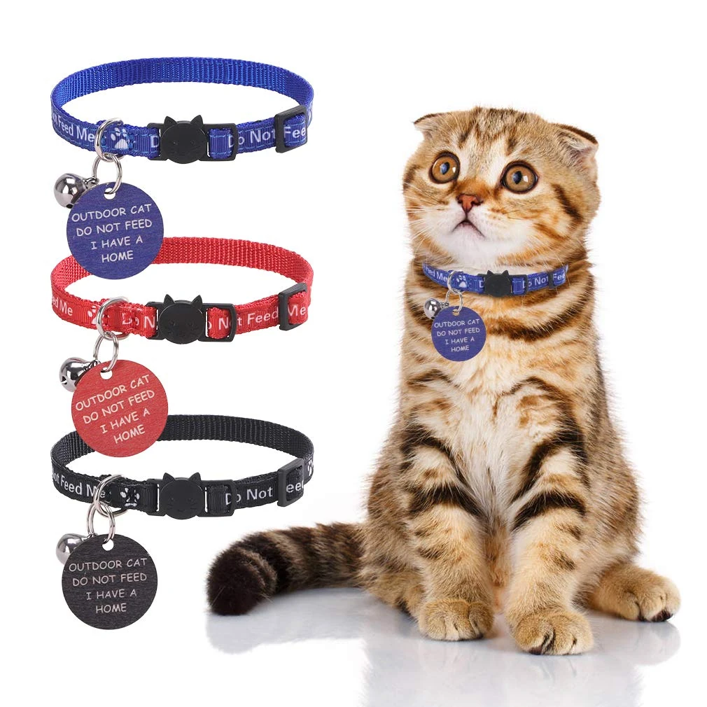 KOOLTAIL Cat Collar with Bell,3 Pack Do Not Feed Cat Collars with Warning Board Hanging "Do Not Feed Me",Cute Lightweight Adjustable Breakaway Kitten Collar with Safety Buckle
