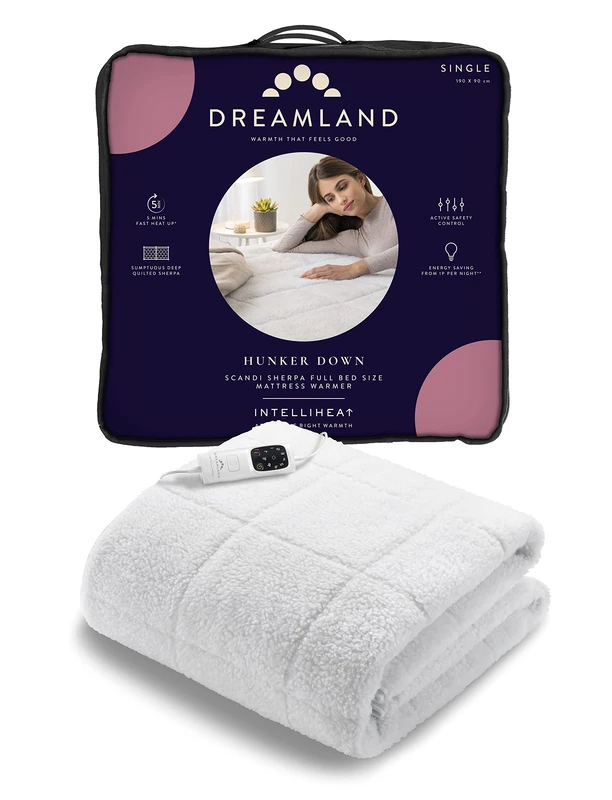 Dreamland Hunker Down Electric Blanket, Single Size, Scandi Sherpa