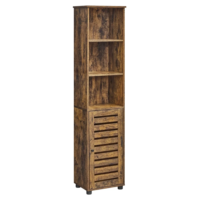 VASAGLE Floor Cabinet, Bathroom Cabinet with 3 Open Compartments and 2 Adjustable Shelves Behind The Door, Storage Cabinet for Living Room, Entrance, Kitchen, Bedroom, Rustic Brown BBK160X01