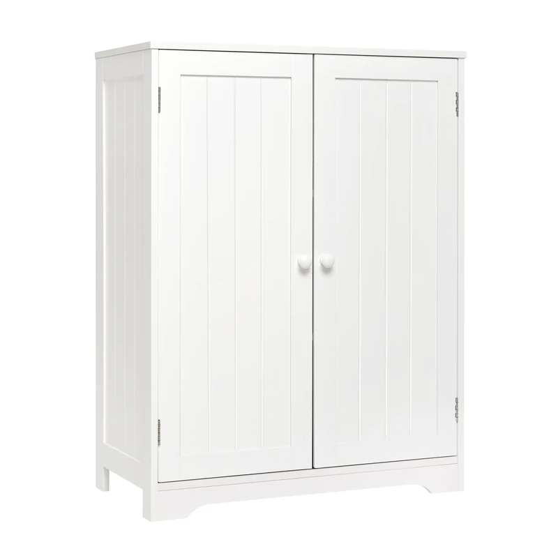 Mondeer Bathroom Storage Cabinet Sideboard White 60x 30x 80 cm Free Standing MDF Painted 180° Open 2 Doors 3 Shelves (1 Adjustable)