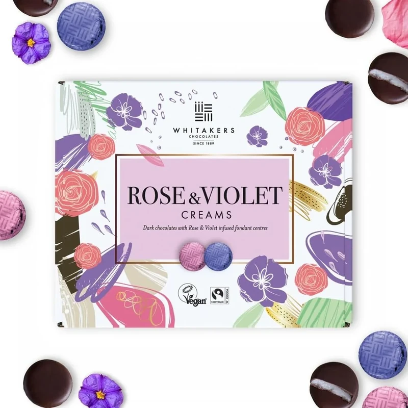 Birsppy Whitakers Rose & Violet Dark Chocolate Creams - 200g - Vegan - Gluten Free - Vegetarian Chocolate Gift Box